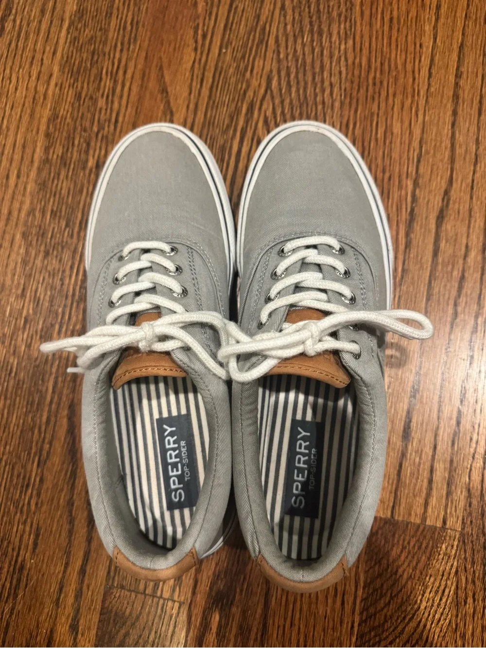 Sperry Grey Canvas Low-Top Boat Shoes with Tan Accents